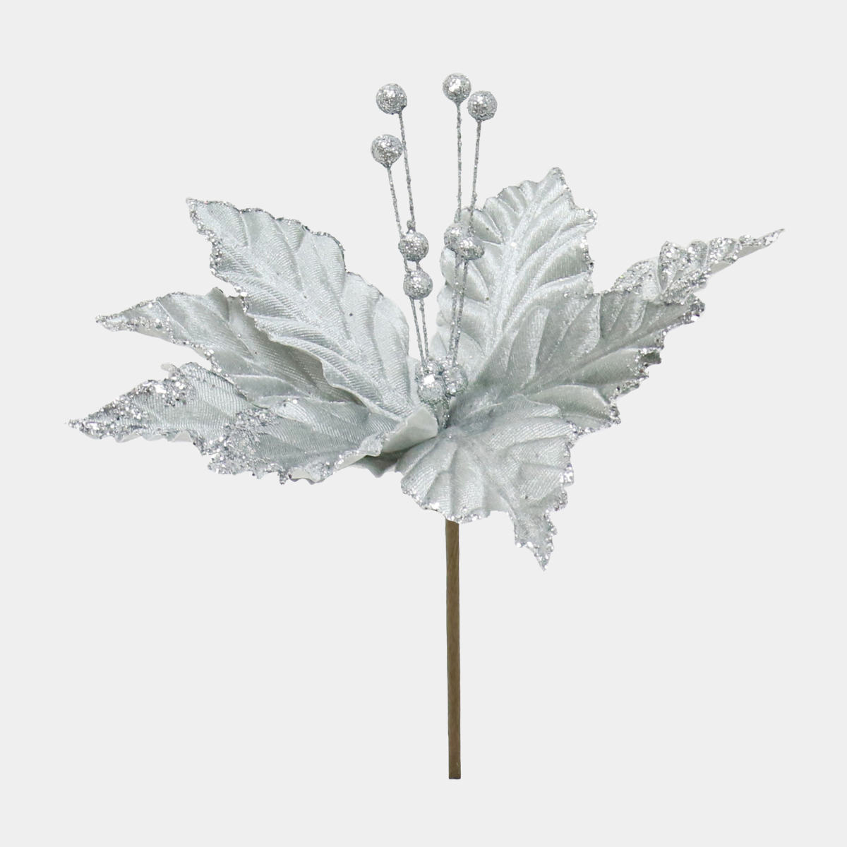 Poinsettia velvet glitter 22cm silver
