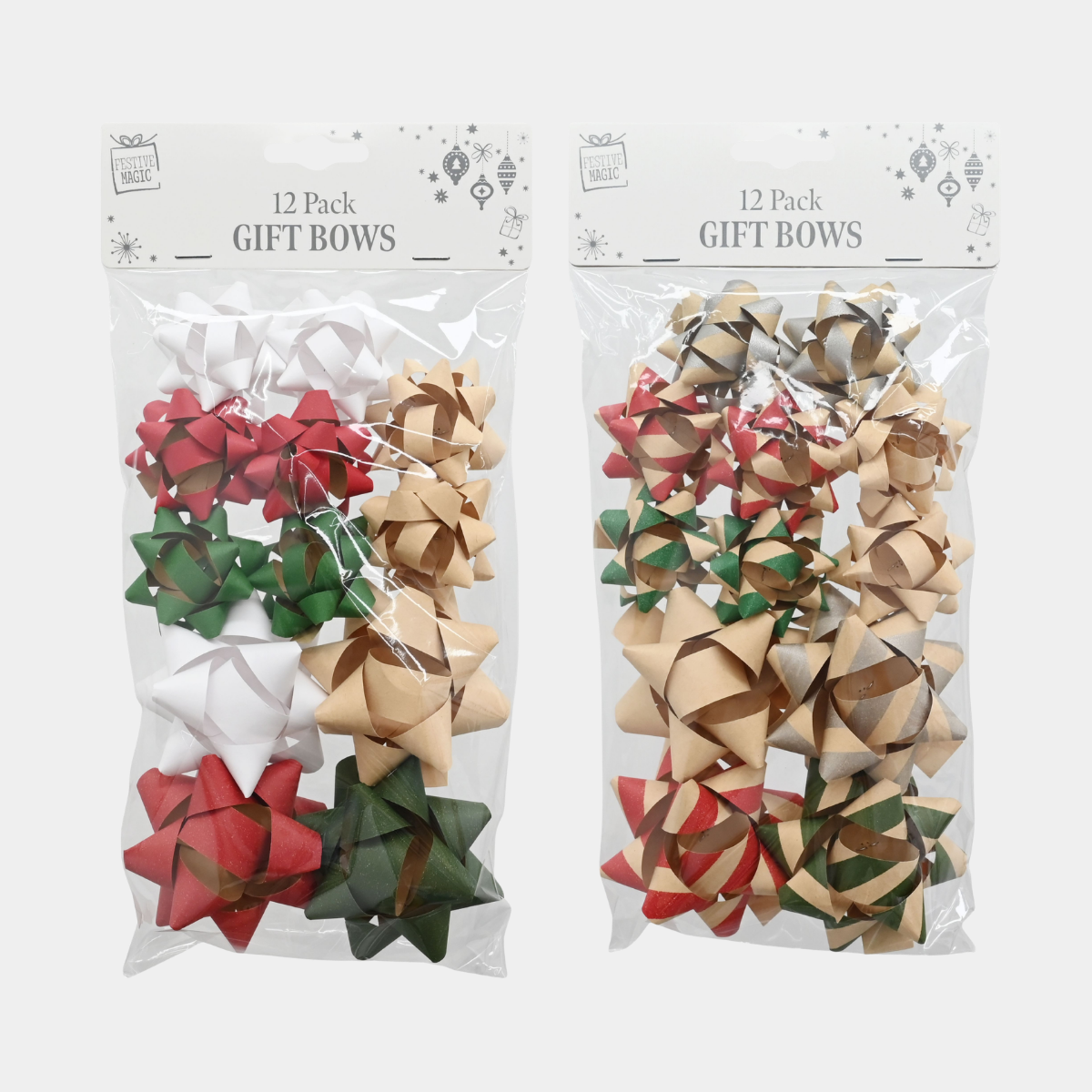 Kraft paper gift bows 7.5cm 12pc asst