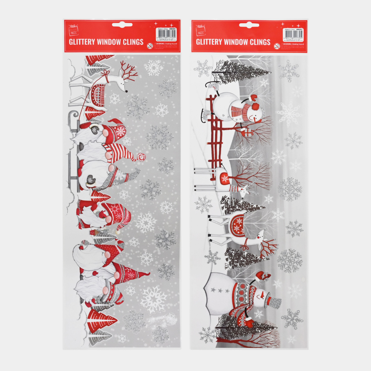 Window cling snowy w/silver glitter - 1 pack