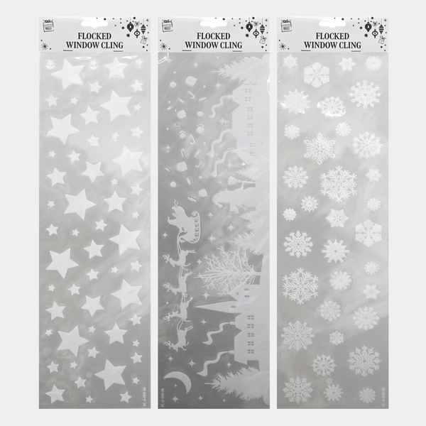 Christmas window flocked sticker white 14x50cm asst