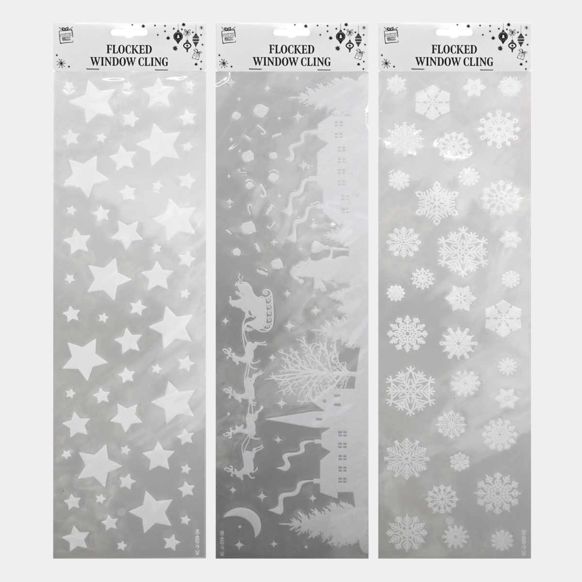 Christmas window flocked sticker white 14x50cm asst