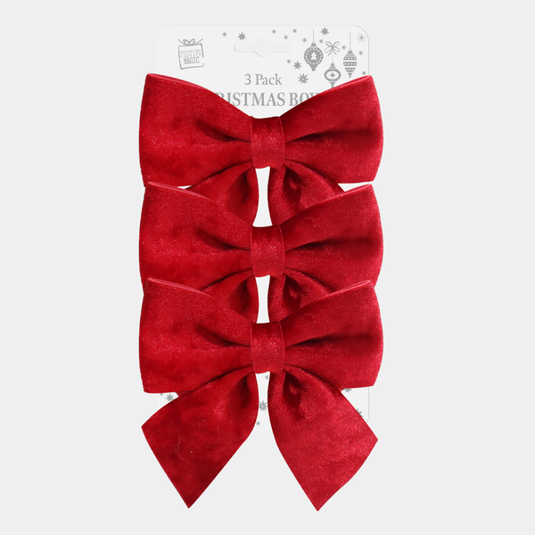 Velvet bow 3pk 12x15cm asst
