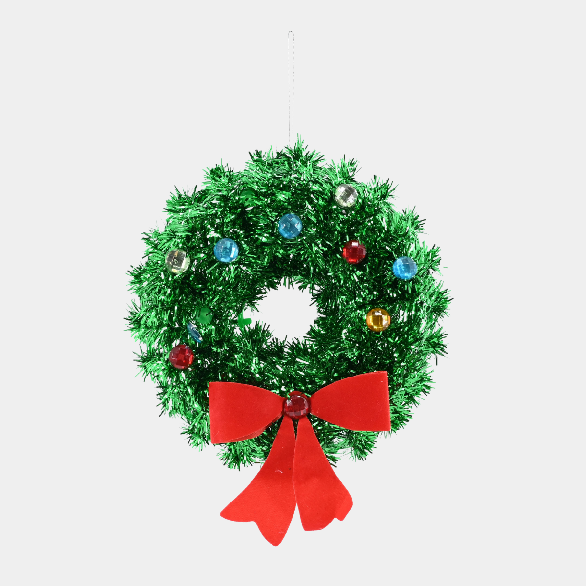 Jewelled tinsel wreath with bow 15.5cm