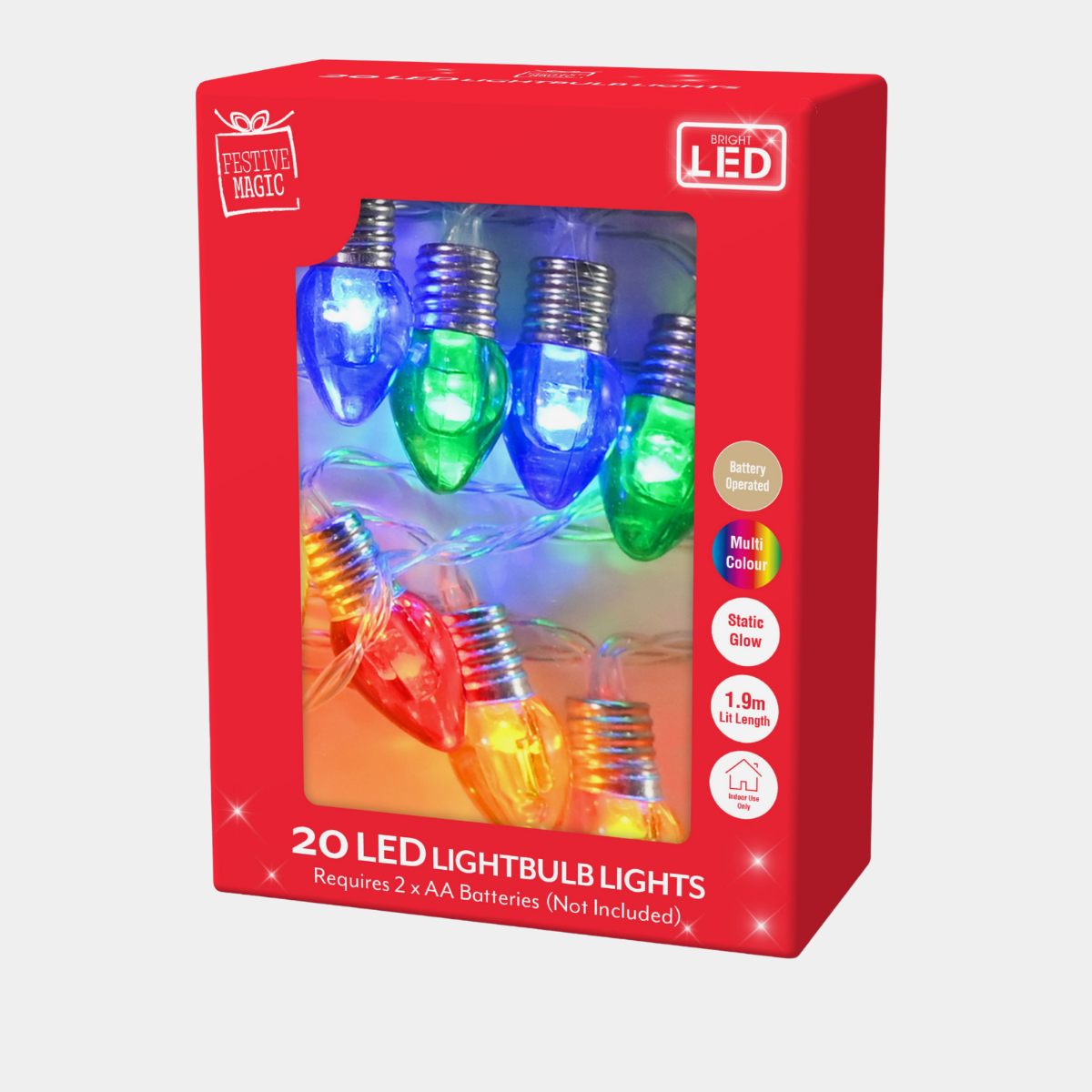 LED MINI LIGHTBULB STRING LIGHTS 20pk MULTI COLOUR