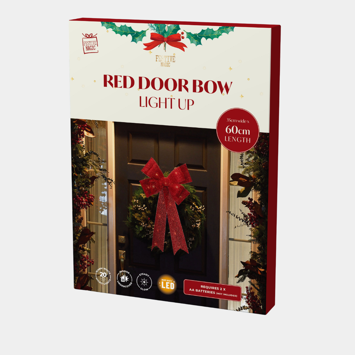 LIGHT UP TINSEL BOW 35x60cm Red
