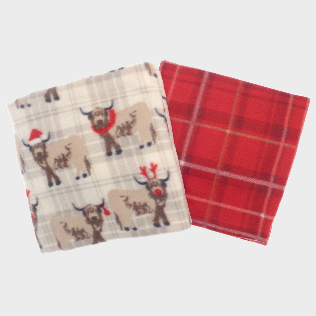 2Pk Fleece Highland Cow Throw 120x150cm