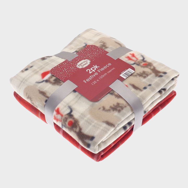 2Pk Fleece Highland Cow Throw 120x150cm