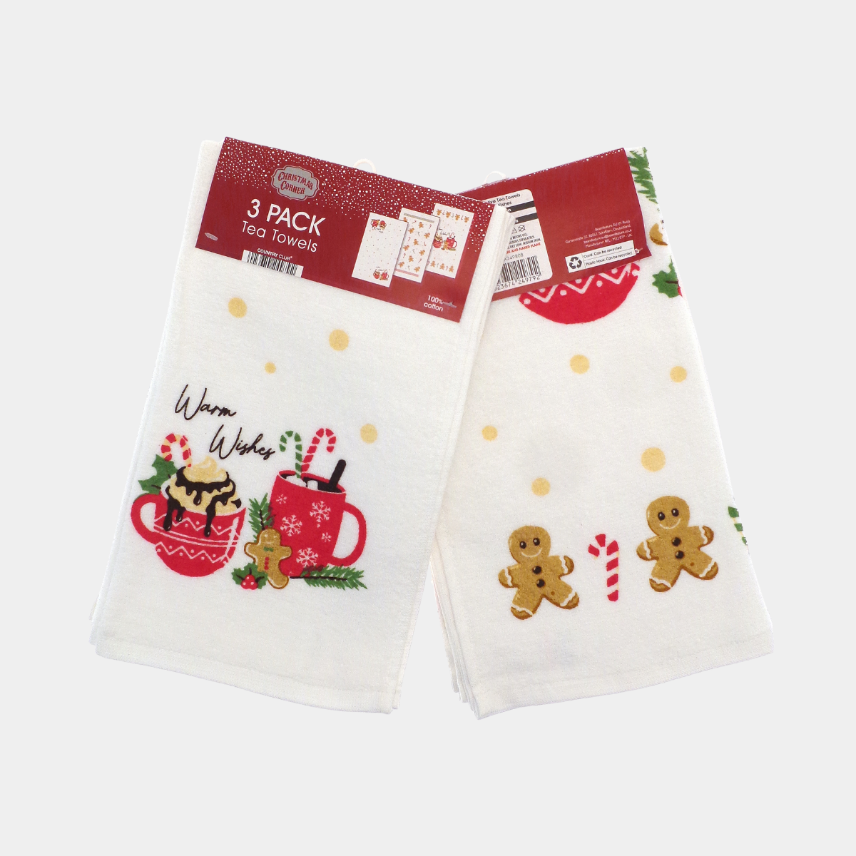 3pk Christmas Tea Towel Warm Wishes
