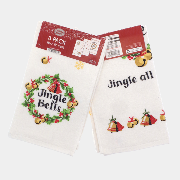 3pk Christmas Tea Towel Jingle Bells
