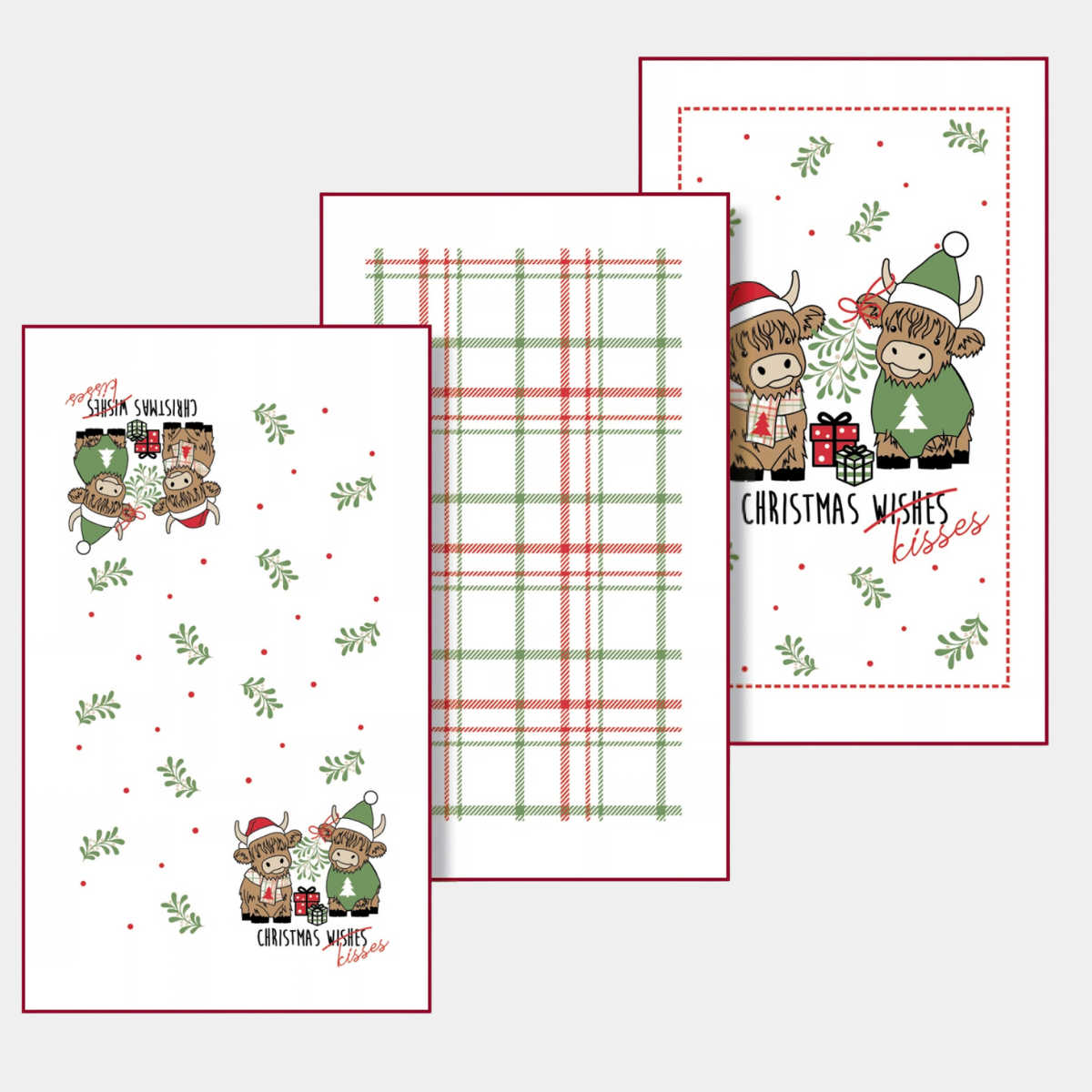 3pk Christmas Tea Towel Christmas Kisses