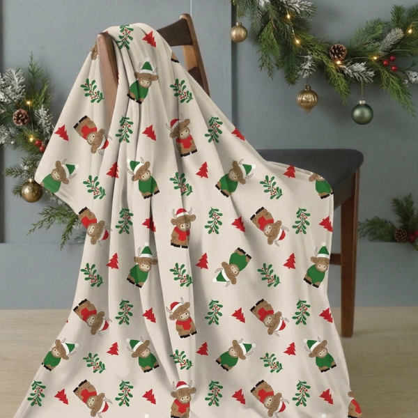 120x150cm Xmas Highland Cow Throw