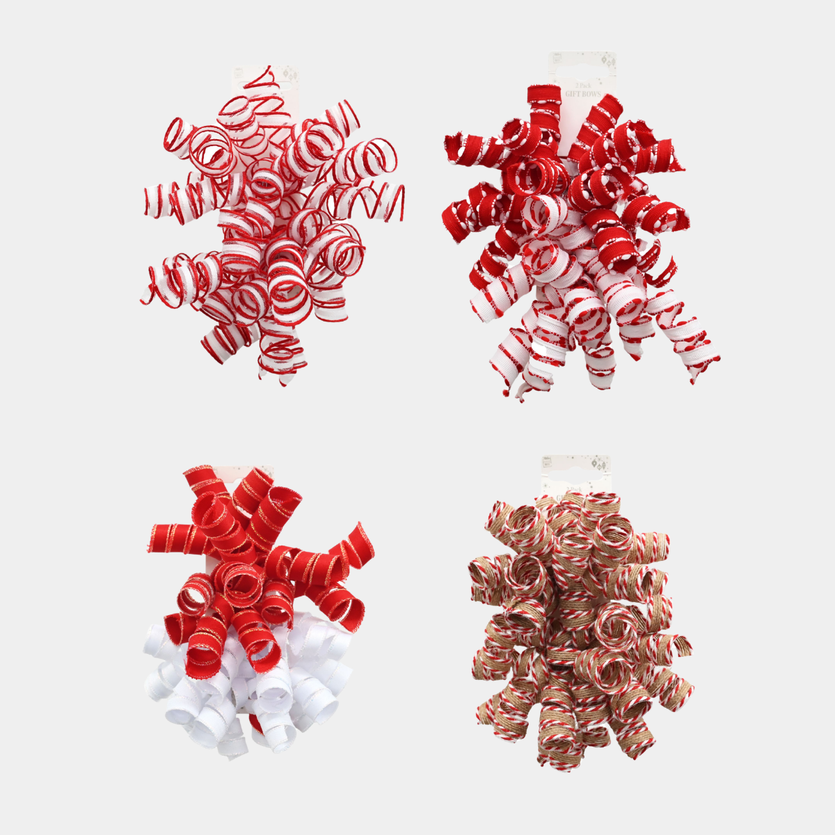 CHRISTMAS CURLY GIFT BOWS 2pk Asst