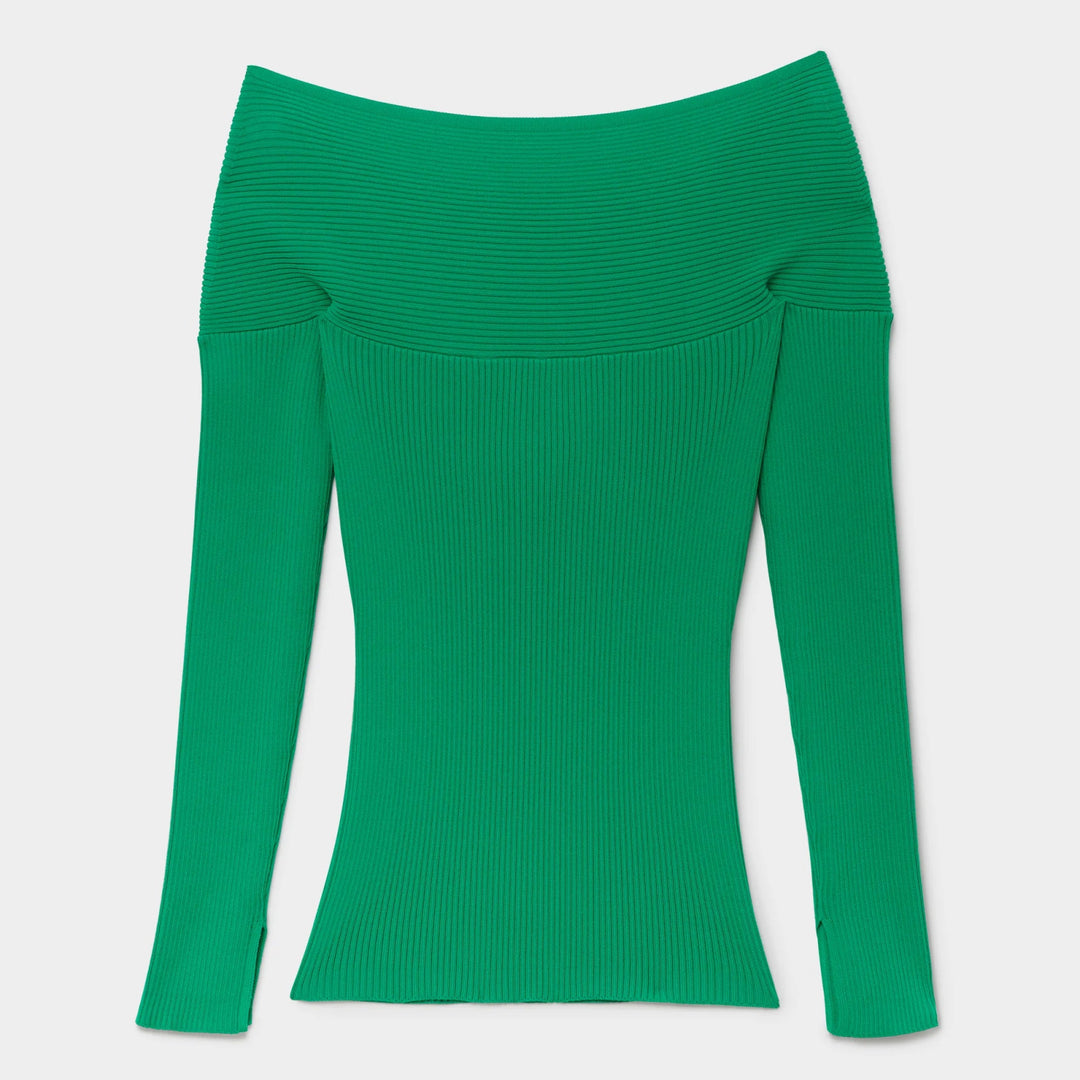 Another Sunday Green Wrap Over Bardot Knitted Top from You Know Who's