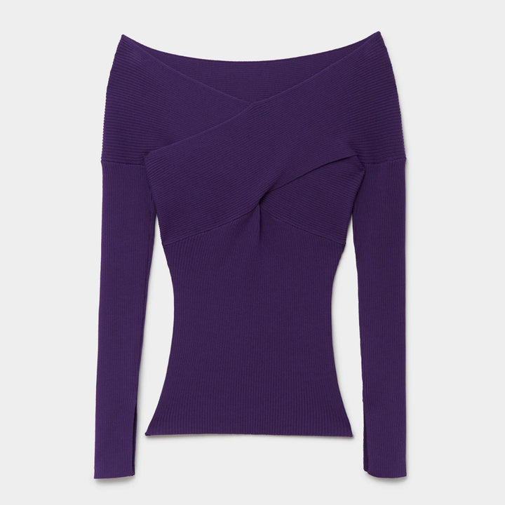 Another Sunday Purple Wrap Over Bardot Knitted Top from You Know Who's