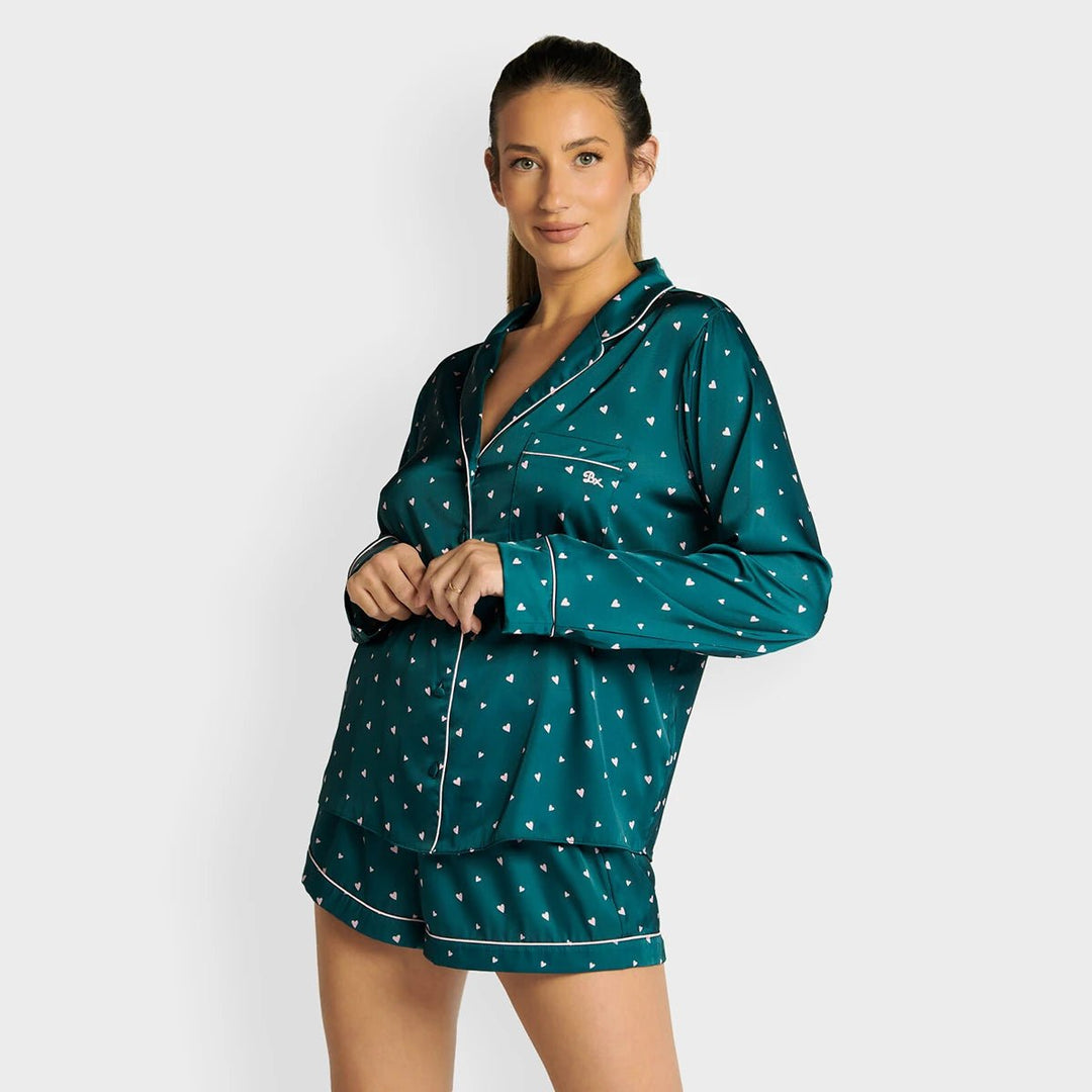 BA Heart satin short pyjama set - Emerald from You Know Who's