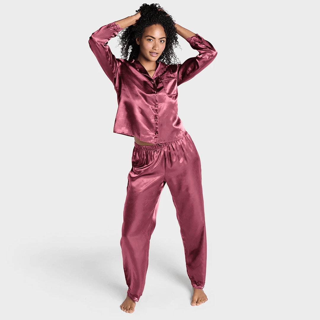 BA Lace Trim Pjs Burgundy from You Know Who's