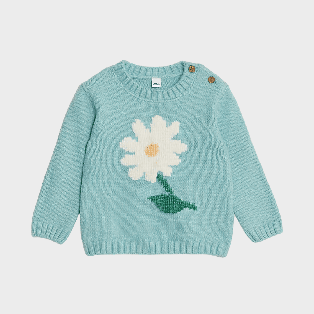Baby Girls Blue Flower Jumper from You Know Who's