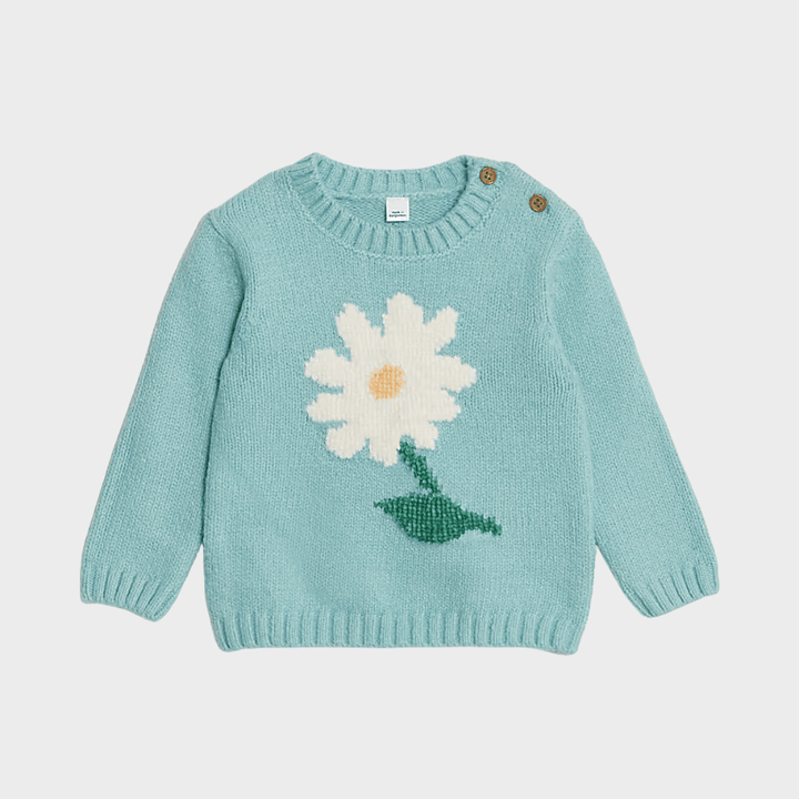 Baby Girls Blue Flower Jumper from You Know Who's