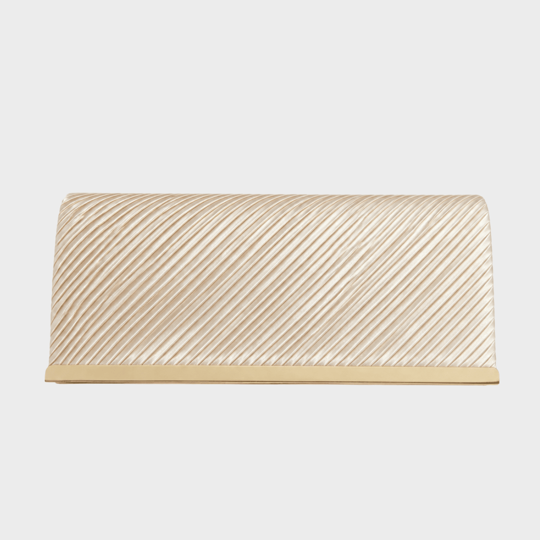Beige Satin Look Pleated Clutch Bag With Gold Trim from You Know Who's