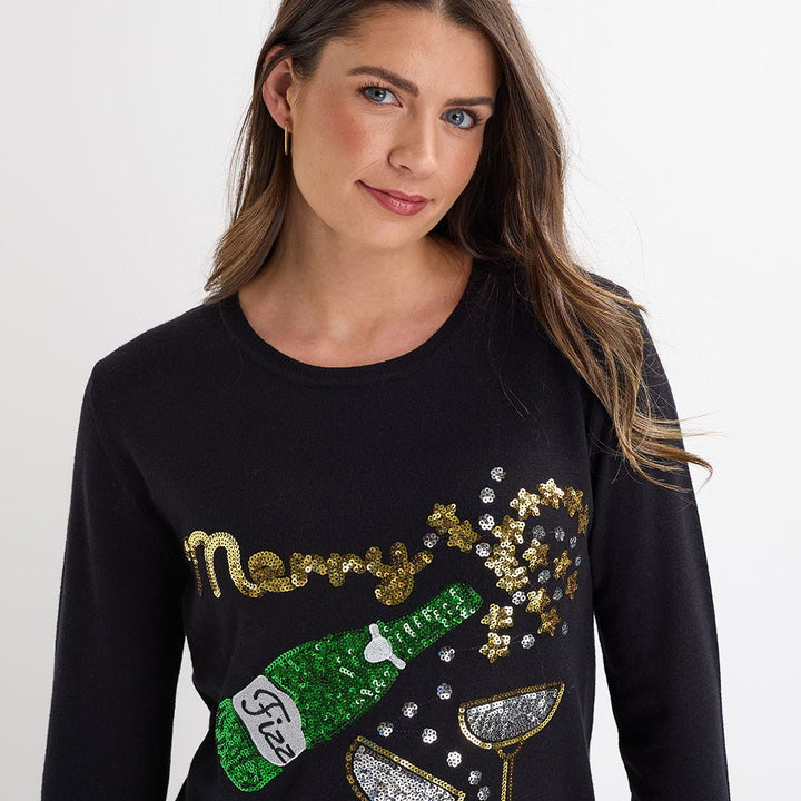 Black Merry Fizzmas Christmas Jumper from You Know Who's