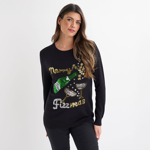 Black Merry Fizzmas Christmas Jumper from You Know Who's
