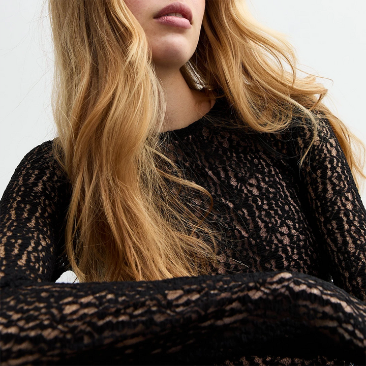 Ladies Black Mesh Lace Bodysuit