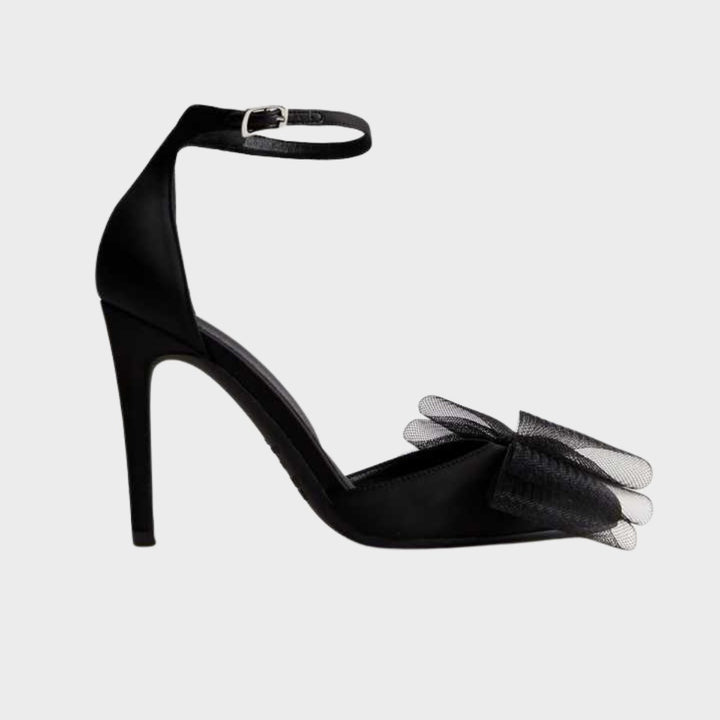 Black Satin Bow Front Stiletto Heel Court Shoes from You Know Who's