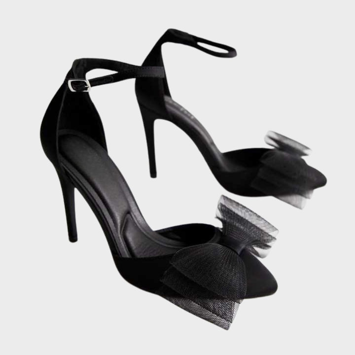 Black Satin Bow Front Stiletto Heel Court Shoes from You Know Who's