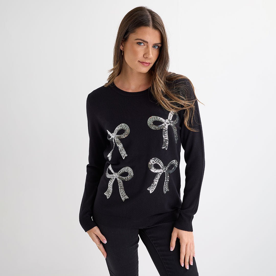 Black Silver Bows Christmas Jumper from You Know Who's