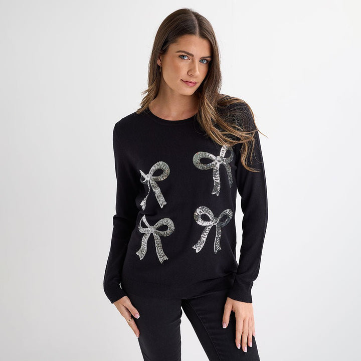 Black Silver Bows Christmas Jumper from You Know Who's