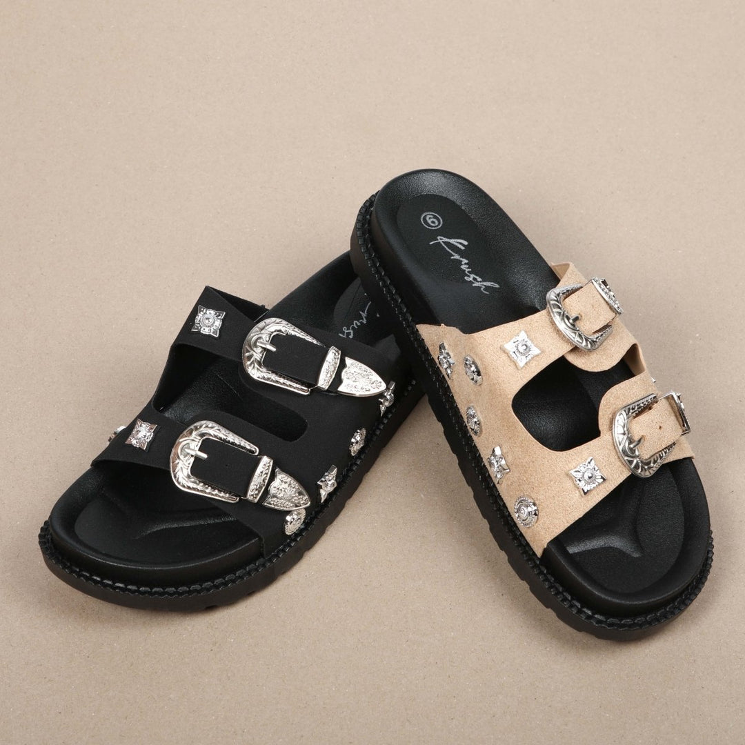 Black Western Double Strap Sliders from You Know Who's