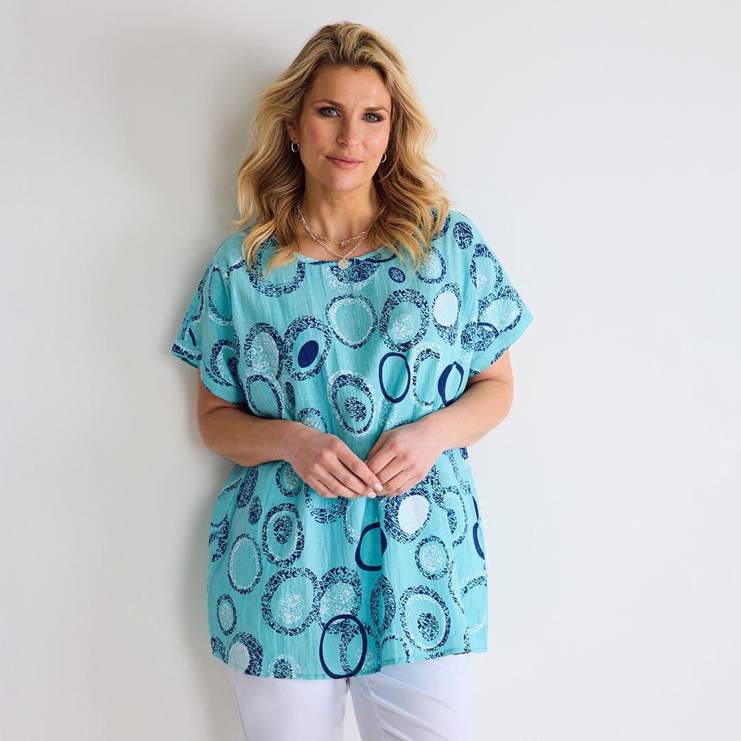 Blue Circle Print Cotton Top from You Know Who's
