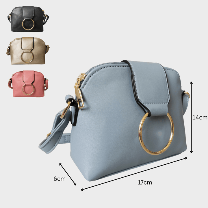 Blue Faux Leather Crossbody Bag with Gold Ring from You Know Who's