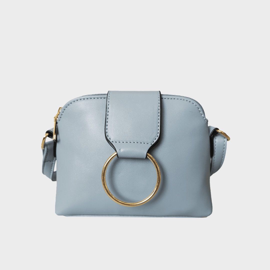 Blue Faux Leather Crossbody Bag with Gold Ring from You Know Who's