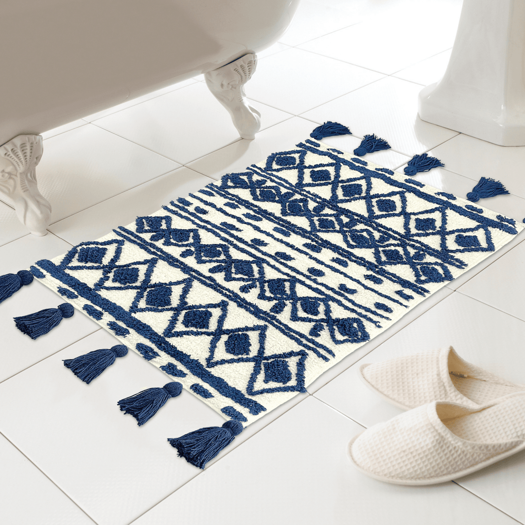 Blue Geo Tassel Bathmat from You Know Who's