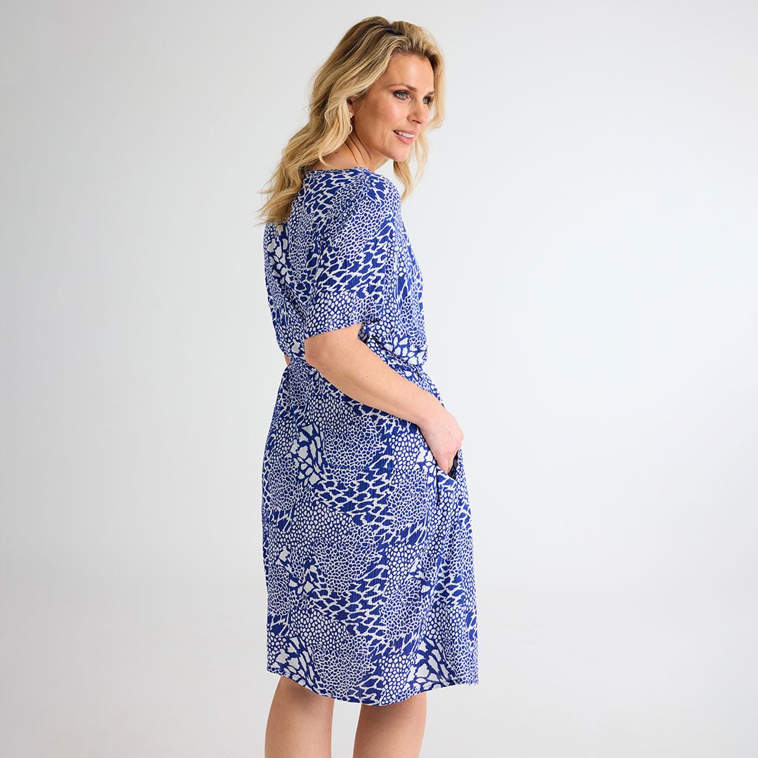 Blue Giraffe Print Crinkle Dress from You Know Who's