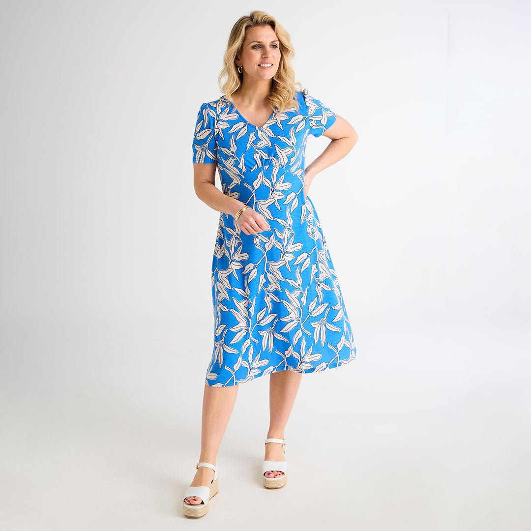 Blue Leaf Print V Neck Dress from You Know Who's