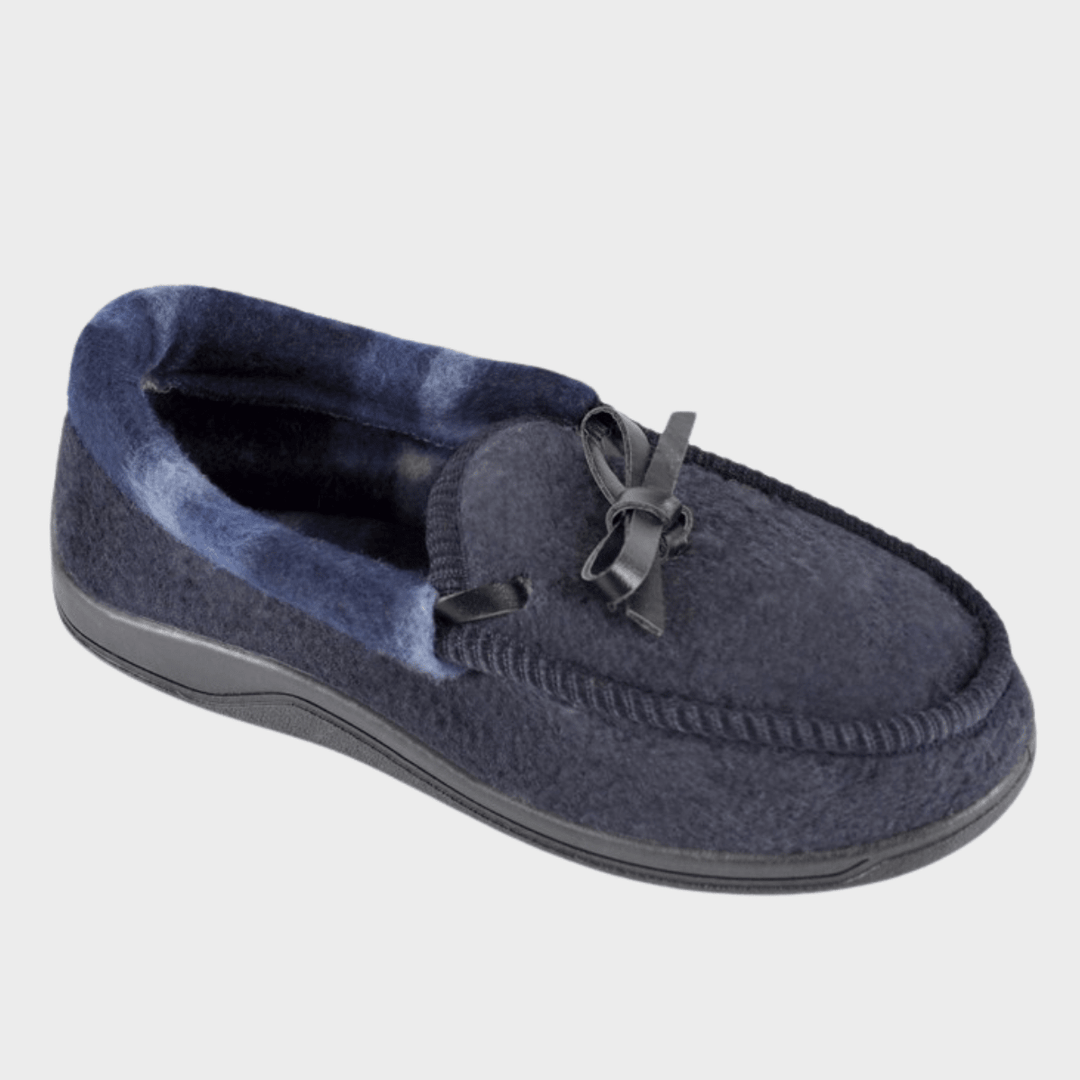 Boys Navy Moccasin Slipper from You Know Who's