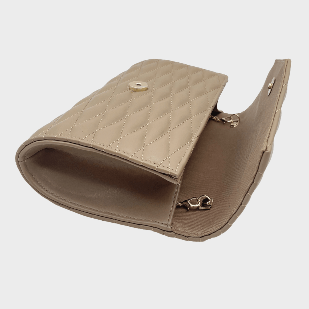 Camel Diamond Quilted Clutch Bag from You Know Who's
