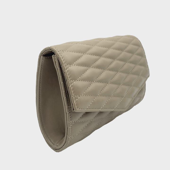 Camel Diamond Quilted Clutch Bag from You Know Who's