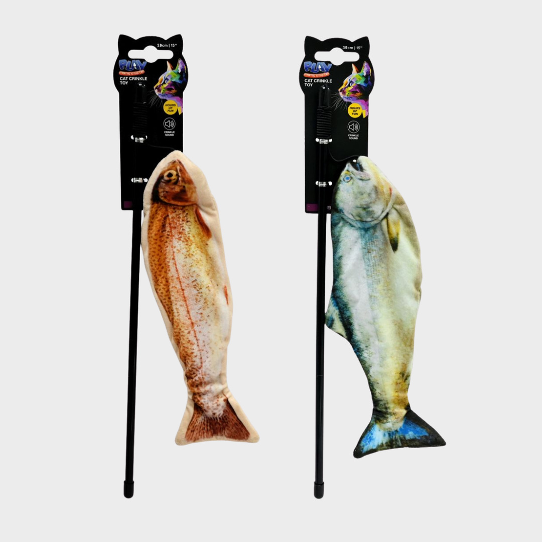 Cat Teaser Crinkle Fish Toy 39cm 2 Assorted from You Know Who's