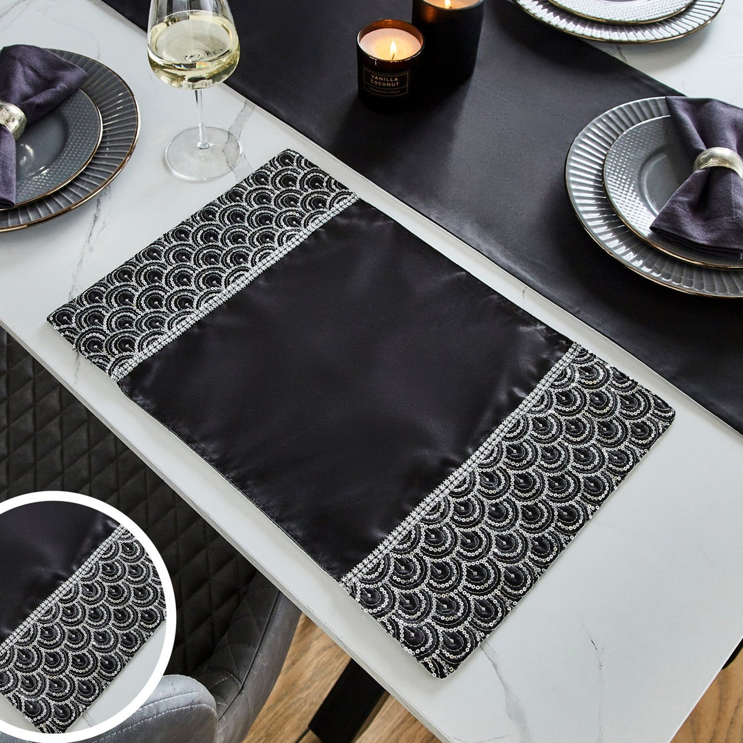 Catherine Lansfield Black Deco Sequin 4pk Placemat from You Know Who's