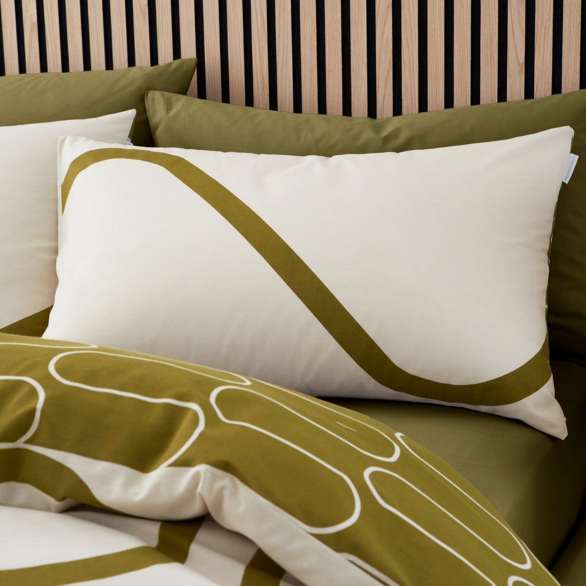 Catherine Lansfield Linear Curve Olive Geo Bedding Set from You Know Who's