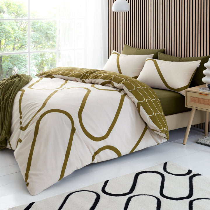 Catherine Lansfield Linear Curve Olive Geo Bedding Set from You Know Who's