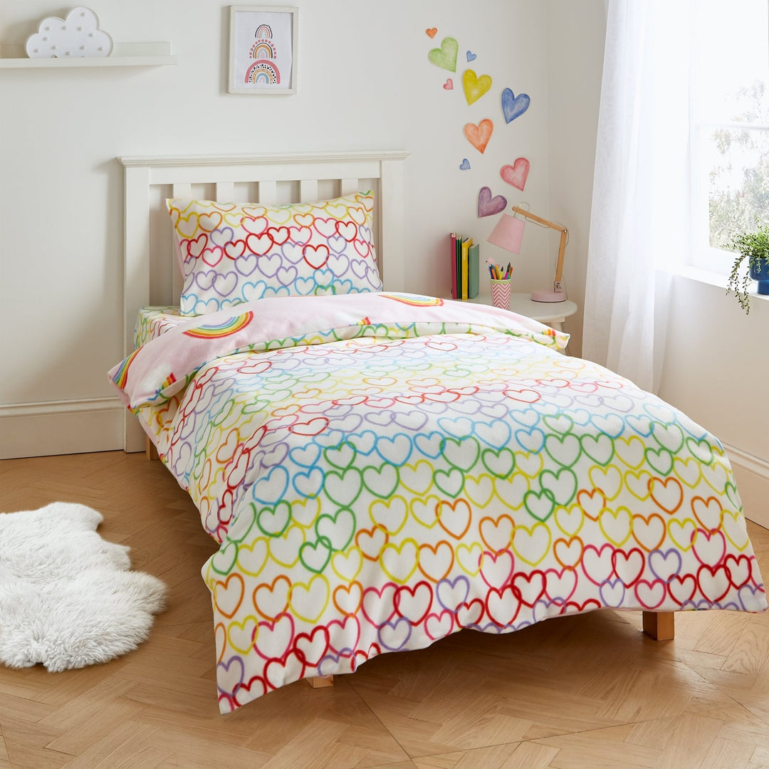 Catherine Lansfield Rainbow Hearts Fleece Bedding Reversible from You Know Who's
