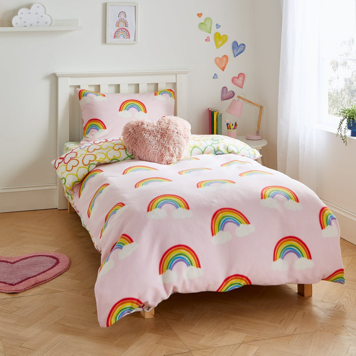 Catherine Lansfield Rainbow Hearts Fleece Bedding Reversible from You Know Who's