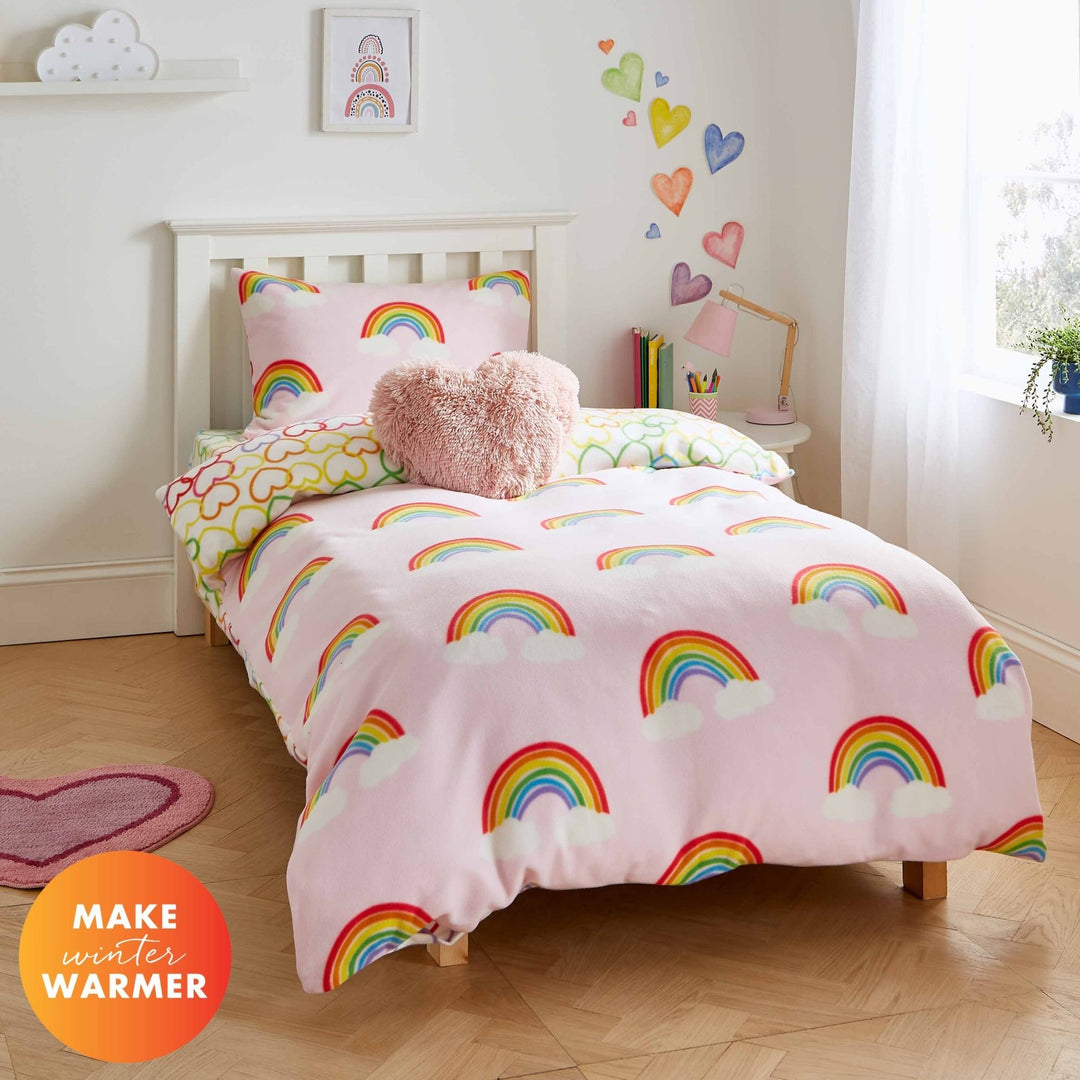 Catherine Lansfield Rainbow Hearts Fleece Bedding Reversible from You Know Who's
