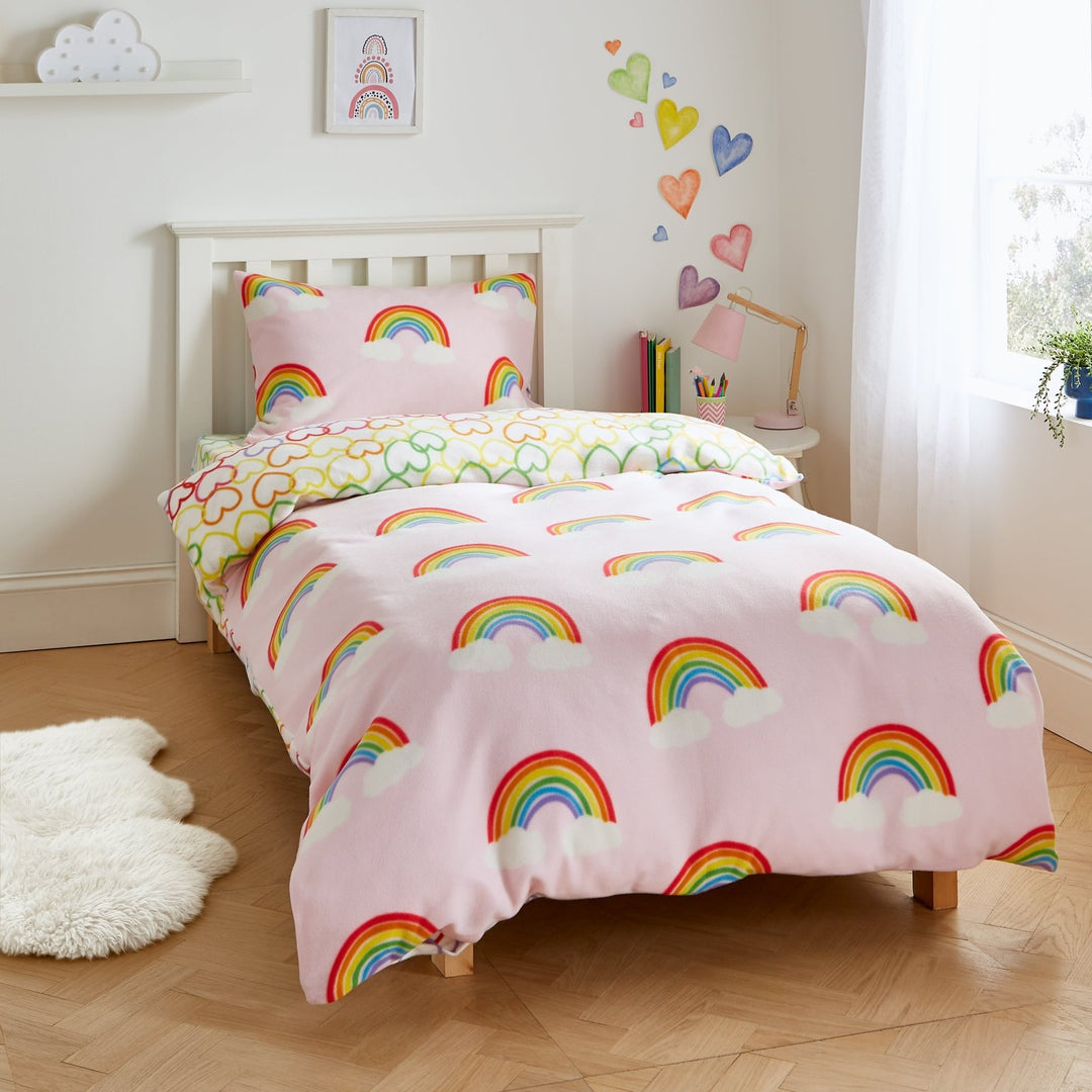 Catherine Lansfield Rainbow Hearts Fleece Bedding Reversible from You Know Who's