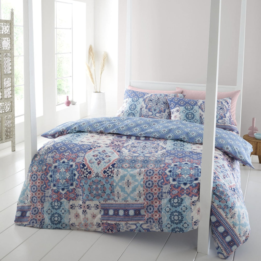 Catherine Lansfield Reversible Boho Blue Patchwork Double Bedding Set from You Know Who's