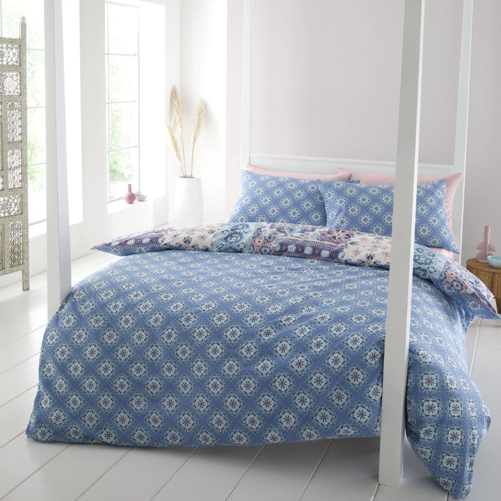 Catherine Lansfield Reversible Boho Blue Patchwork Double Bedding Set from You Know Who's